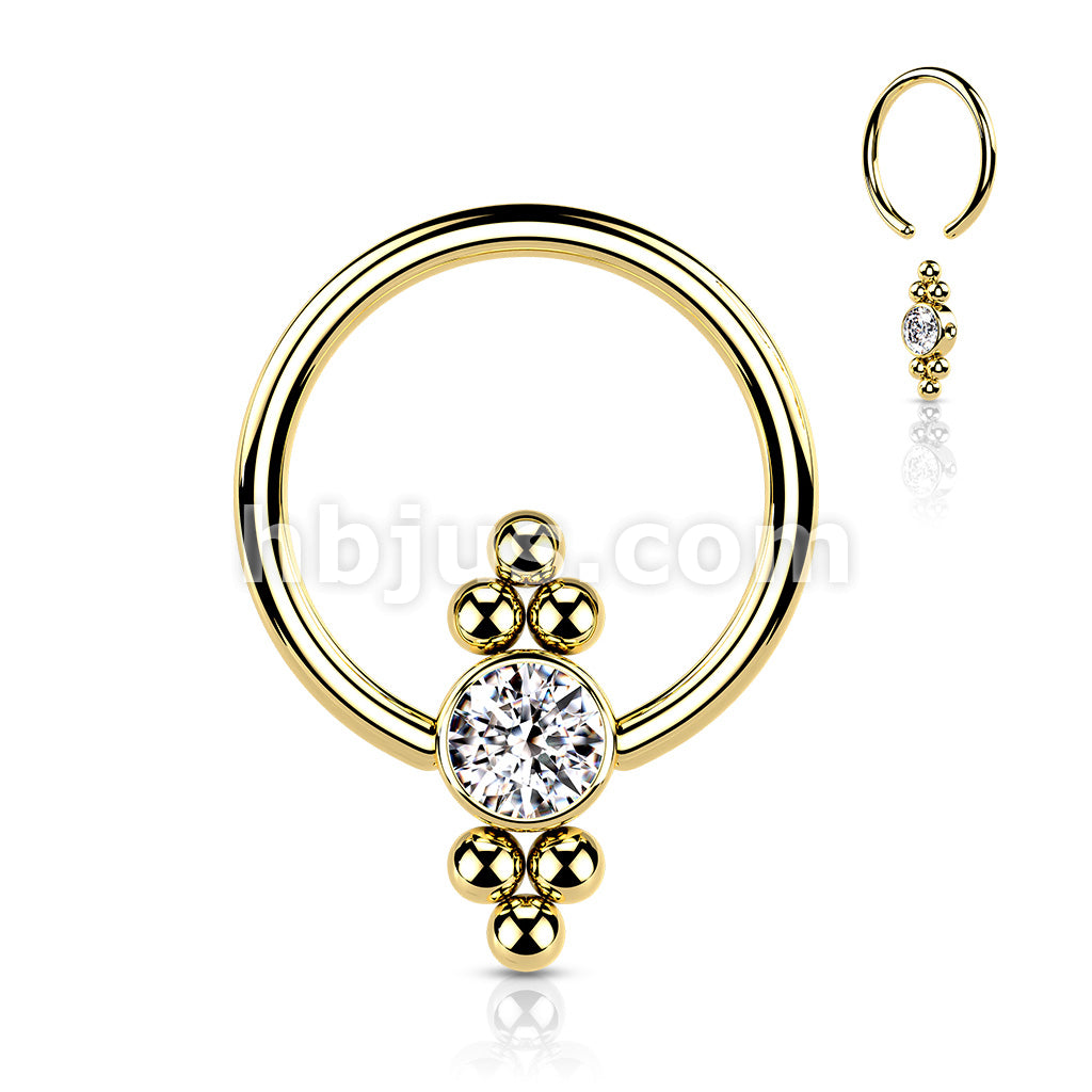 CZ Flat Ball with Clusters On Each Side 316L Surgical Steel Captive... - Image 4