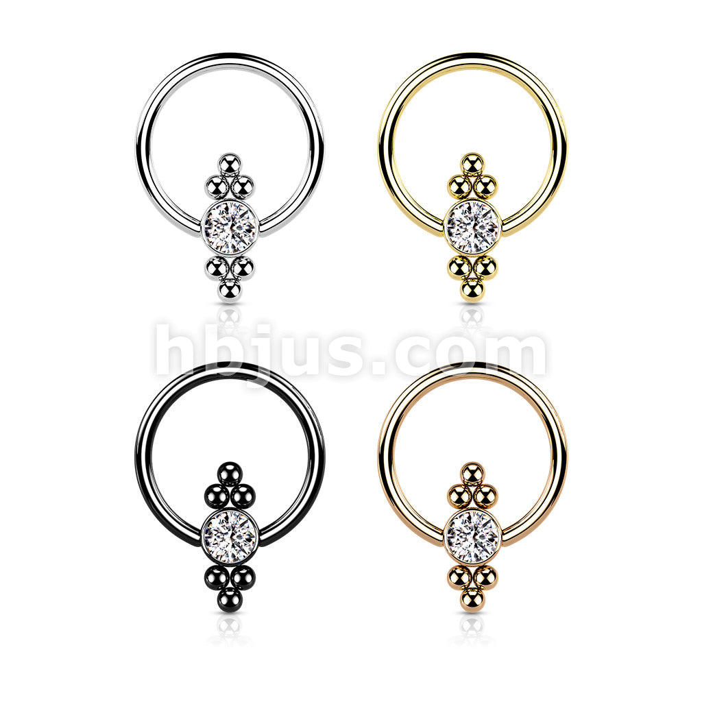 CZ Flat Ball with Clusters On Each Side 316L Surgical Steel Captive... - Image 7