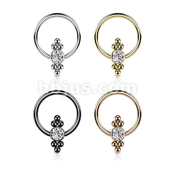 CZ Flat Ball with Clusters On Each Side 316L Surgical Steel Captive... - Image 7