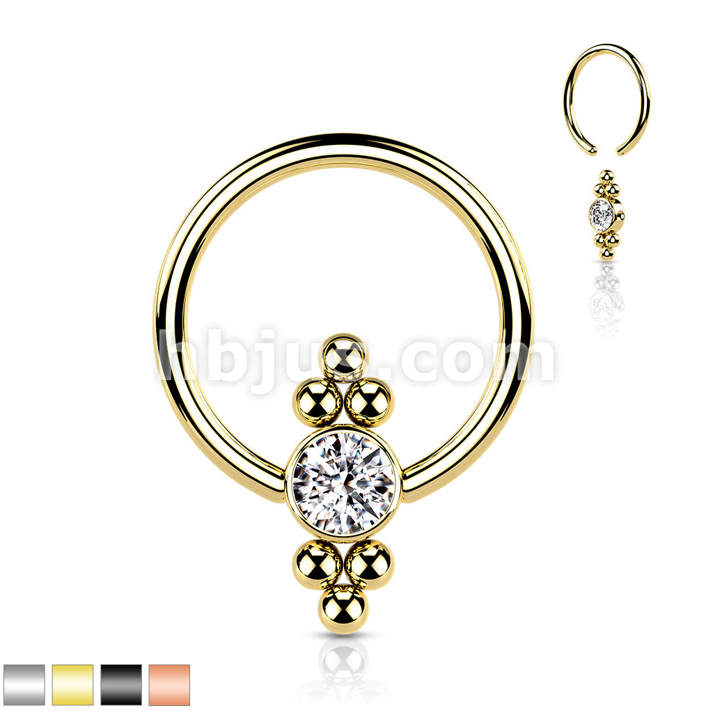 CZ Flat Ball with Clusters On Each Side 316L Surgical Steel Captive... - Image 2