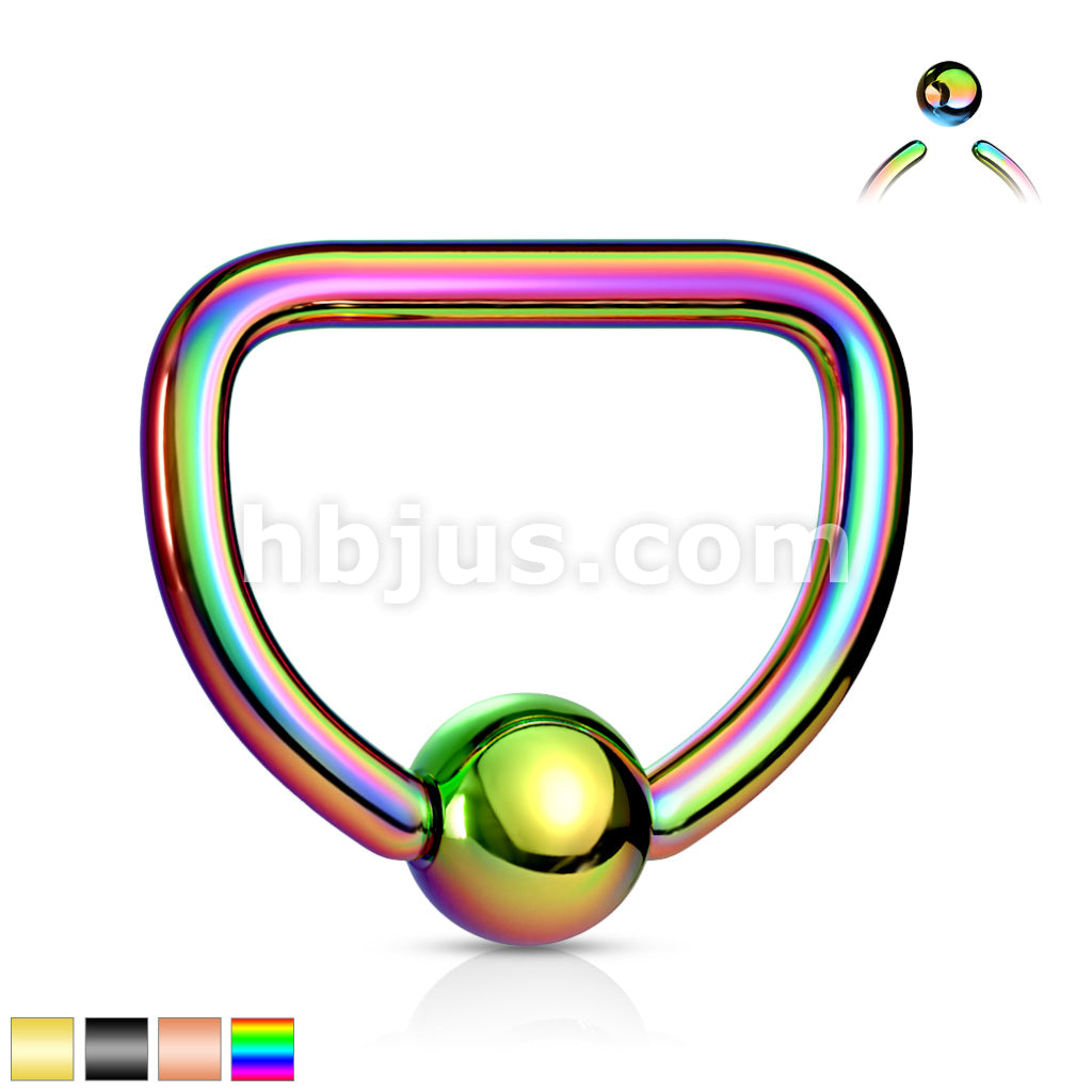 D Shaped PVD Plate Over 316L Surgical Steel Captive Bead Ring - Image 2