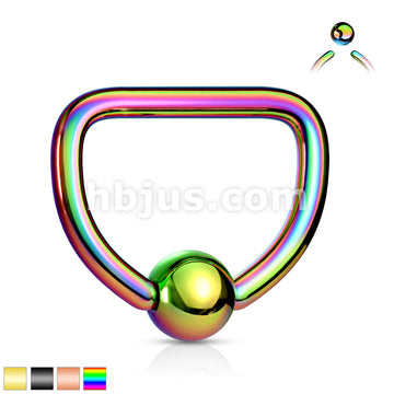 D Shaped PVD Plate Over 316L Surgical Steel Captive Bead Ring - Image 2