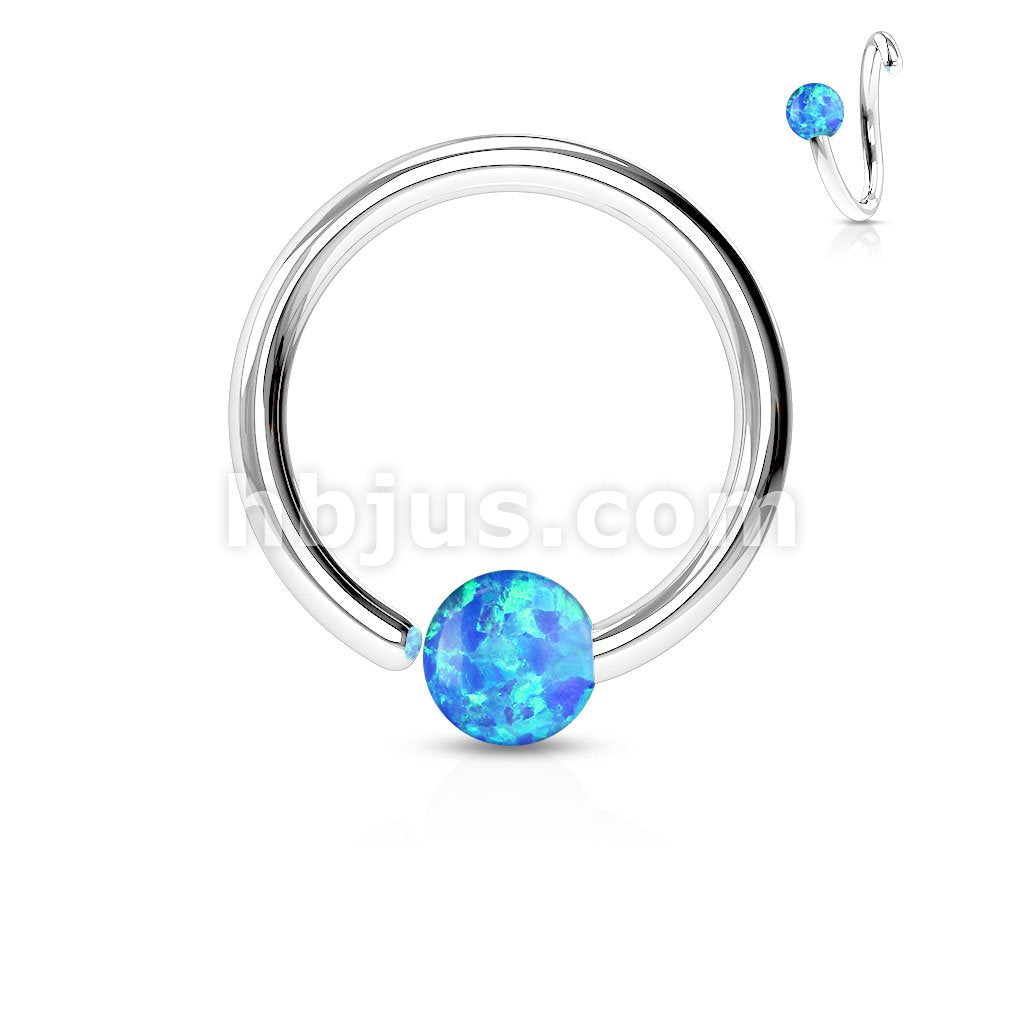 316L Surgical Steel Opal Ball Fixed On End Hoop Rings - Image 2