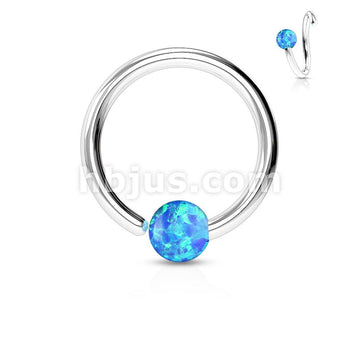 316L Surgical Steel Opal Ball Fixed On End Hoop Rings - Image 2