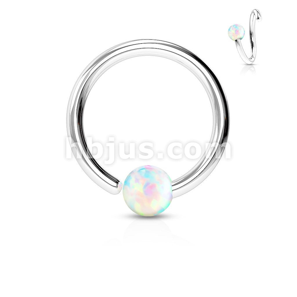 316L Surgical Steel Opal Ball Fixed On End Hoop Rings - Image 3