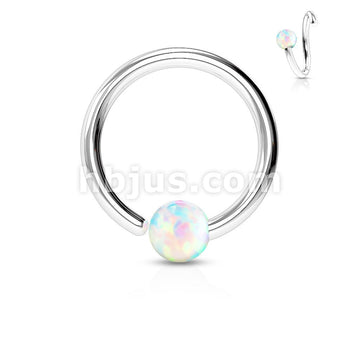316L Surgical Steel Opal Ball Fixed On End Hoop Rings - Image 3