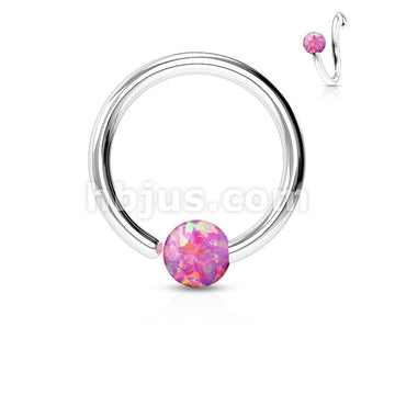 316L Surgical Steel Opal Ball Fixed On End Hoop Rings - Image 4