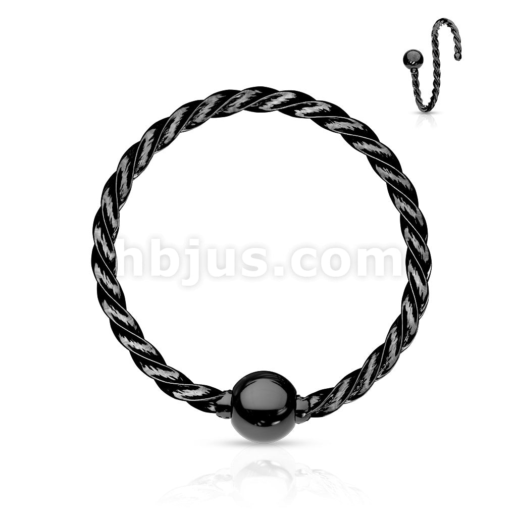 One Side Fixed Ball Twisted Rope 316L Surgical Steel  Hoop Rings for... - Image 4