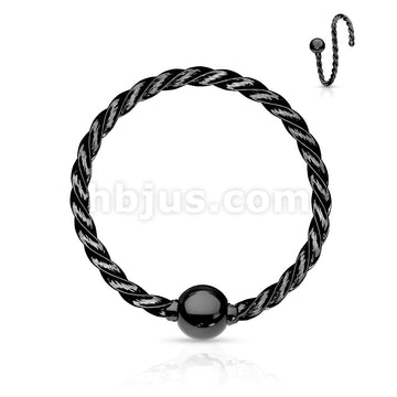 One Side Fixed Ball Twisted Rope 316L Surgical Steel  Hoop Rings for... - Image 4