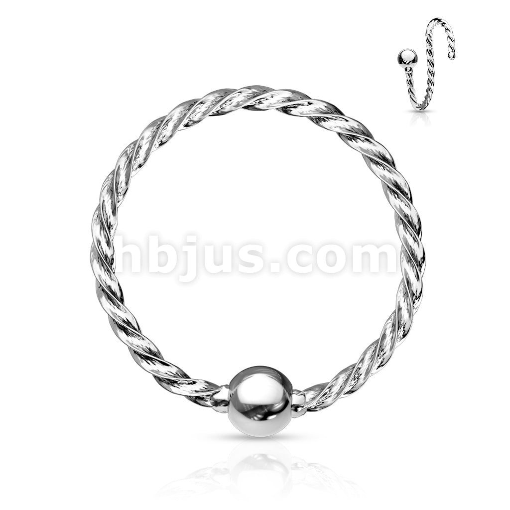 One Side Fixed Ball Twisted Rope 316L Surgical Steel  Hoop Rings for... - Image 6
