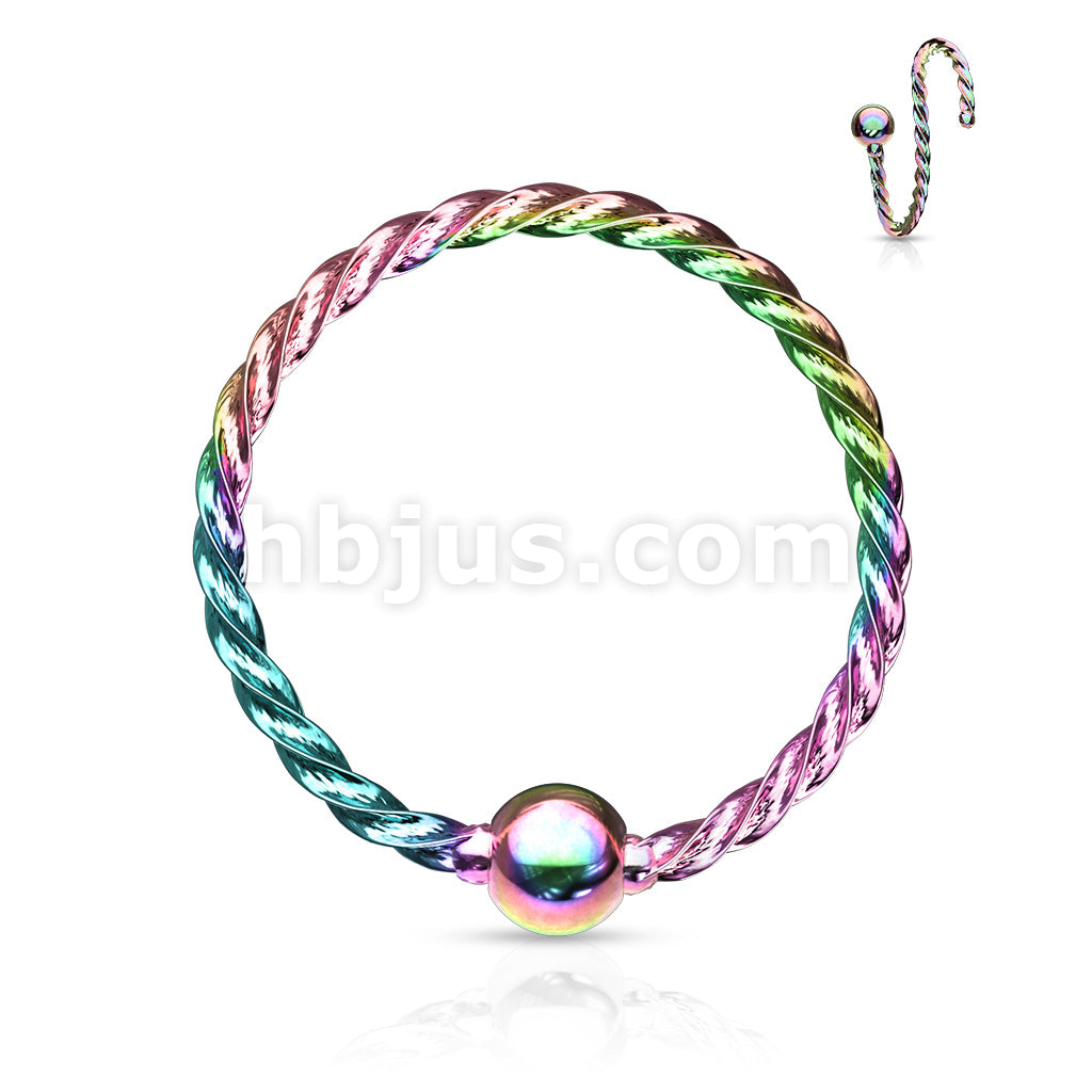 One Side Fixed Ball Twisted Rope 316L Surgical Steel  Hoop Rings for... - Image 7
