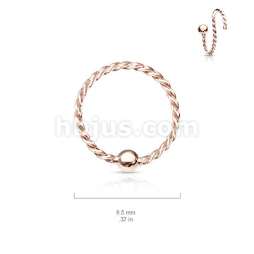 One Side Fixed Ball Twisted Rope 316L Surgical Steel  Hoop Rings for... - Image 8