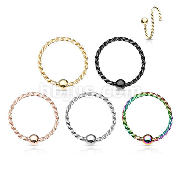 One Side Fixed Ball Twisted Rope 316L Surgical Steel  Hoop Rings for... - Image 9