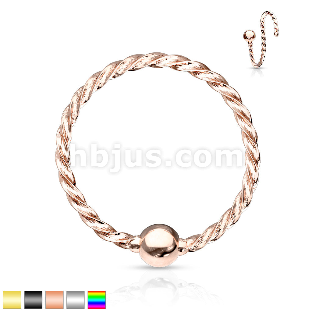 One Side Fixed Ball Twisted Rope 316L Surgical Steel  Hoop Rings for... - Image 2