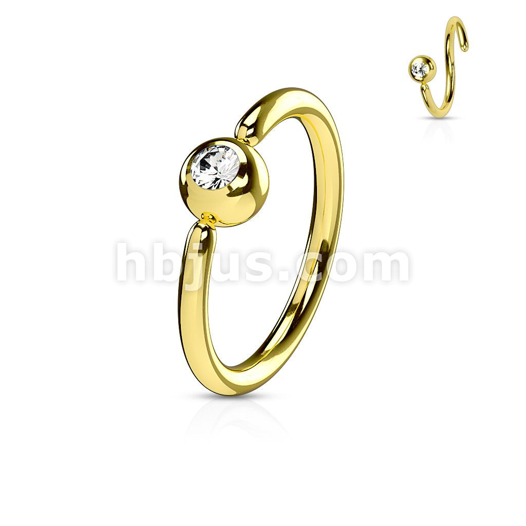 Front Facing Press Fit Gem Ball Fixed IP Over 316L Surgical Steel Hoop... - Image 2
