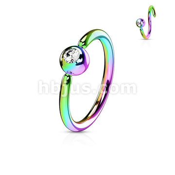 Front Facing Press Fit Gem Ball Fixed IP Over 316L Surgical Steel Hoop... - Image 5