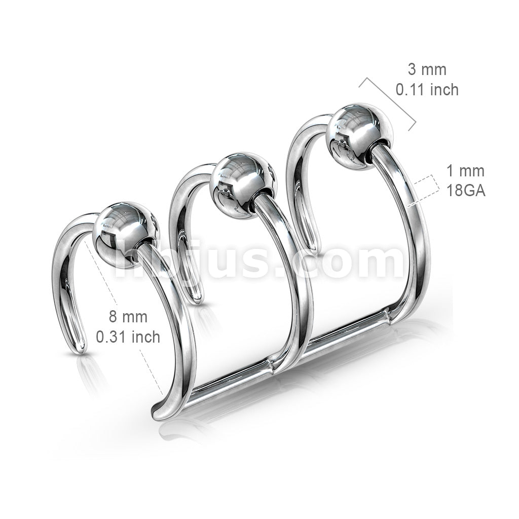 Triple Closure Ring with Beads 316L Surgical Steel Fake Non-Piercing... - Image 2