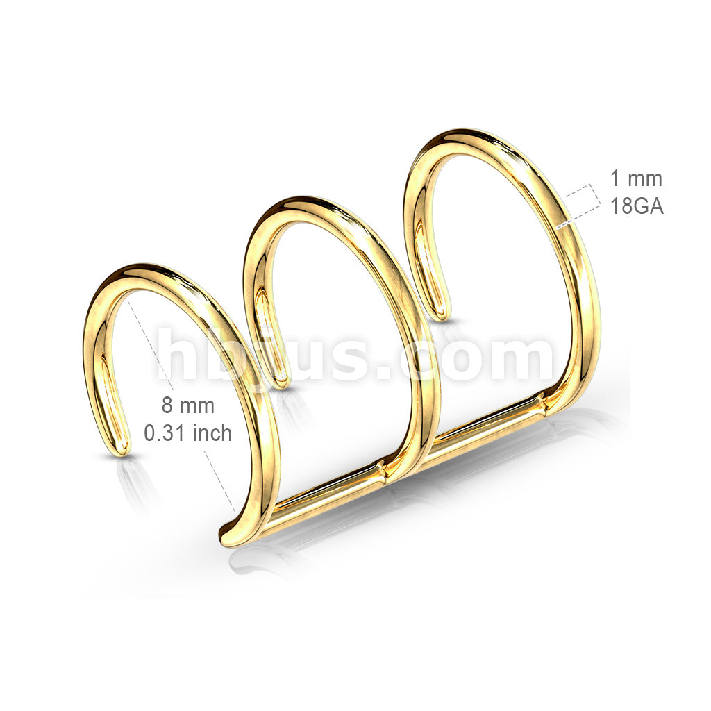 Triple Closure Ring Gold IP Over 316L Surgical Steel Fake Non-Piercing... - Image 2