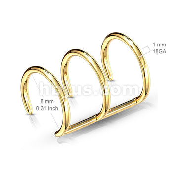 Triple Closure Ring Gold IP Over 316L Surgical Steel Fake Non-Piercing... - Image 2