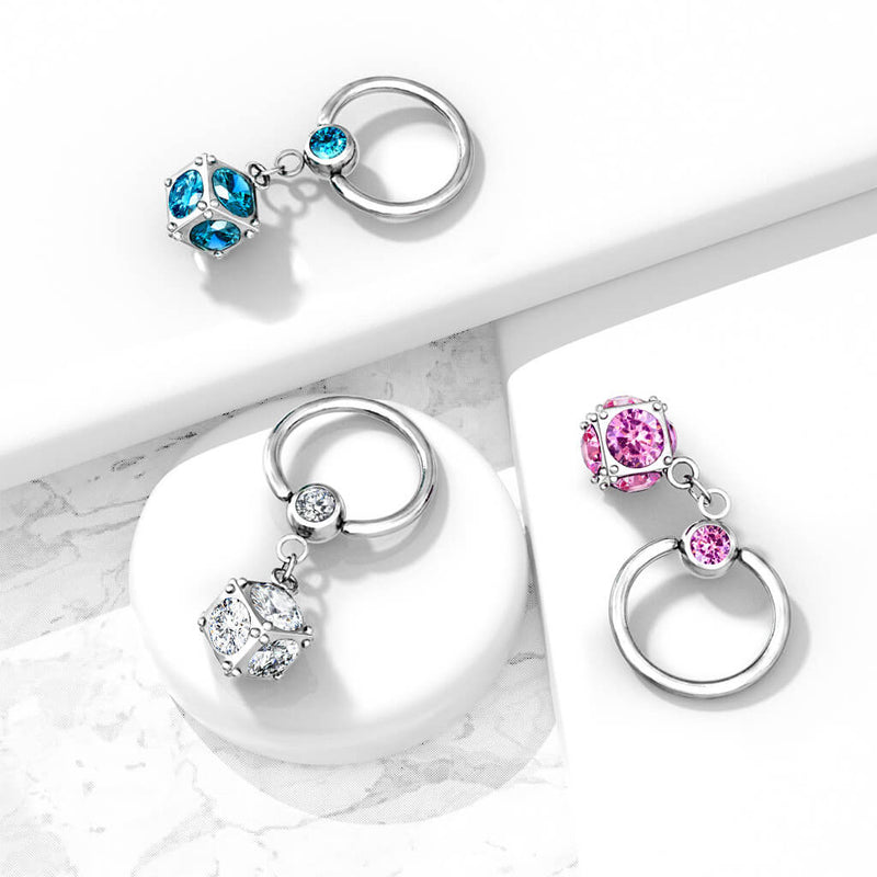 316L Surgical Steel Dice Multi Gem Paved Dangle 316L Surgical Steel...