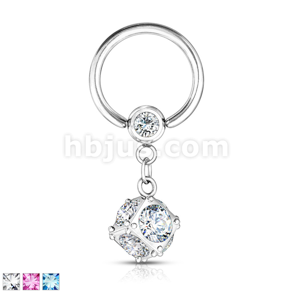 316L Surgical Steel Dice Multi Gem Paved Dangle 316L Surgical Steel... - Image 2