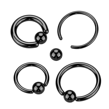 Black Titanium IP Over 316L Surgical Steel Captive Bead Ring