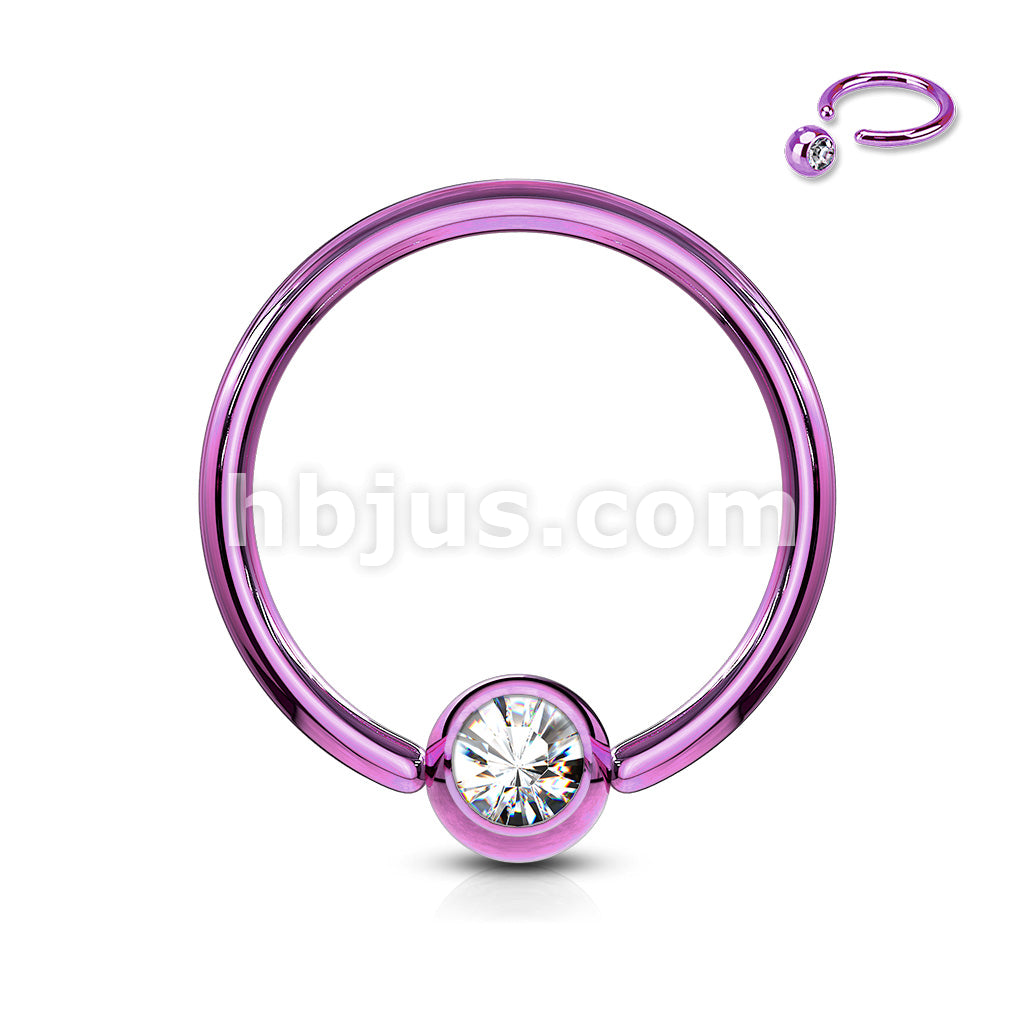 Titanium IP Over 316L Surgical Stainless Steel Captive Bead Ring with gem - Image 3