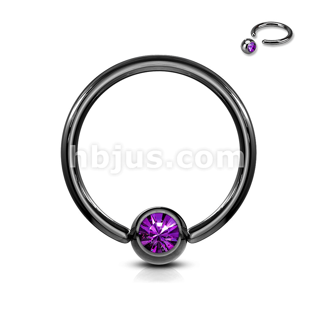 Titanium IP Over 316L Surgical Stainless Steel Captive Bead Ring with gem - Image 5