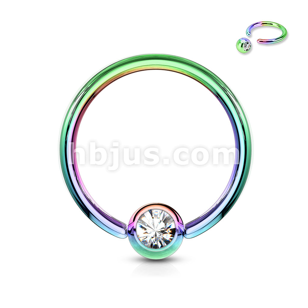 Titanium IP Over 316L Surgical Stainless Steel Captive Bead Ring with gem - Image 12
