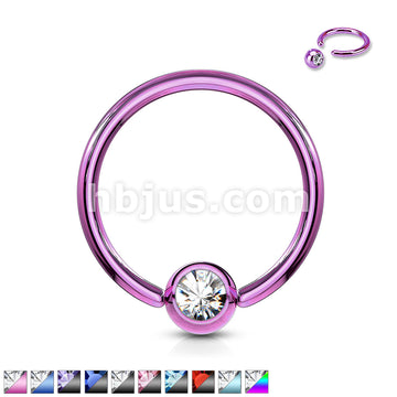 Titanium IP Over 316L Surgical Stainless Steel Captive Bead Ring with gem - Image 2