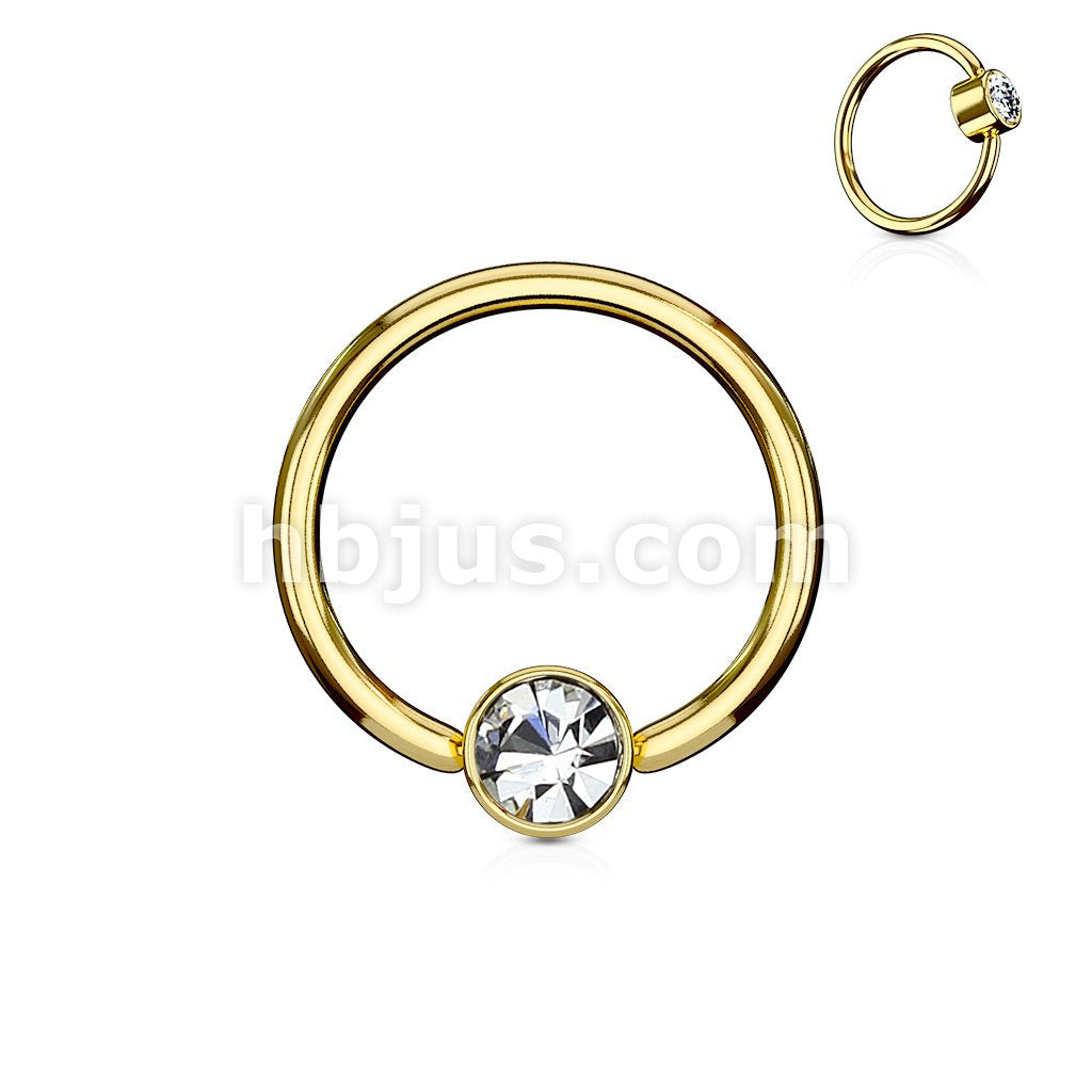 Crystal Set Round Flat Cylinder Captive Rings IP Over 316L Surgical Steel - Image 2