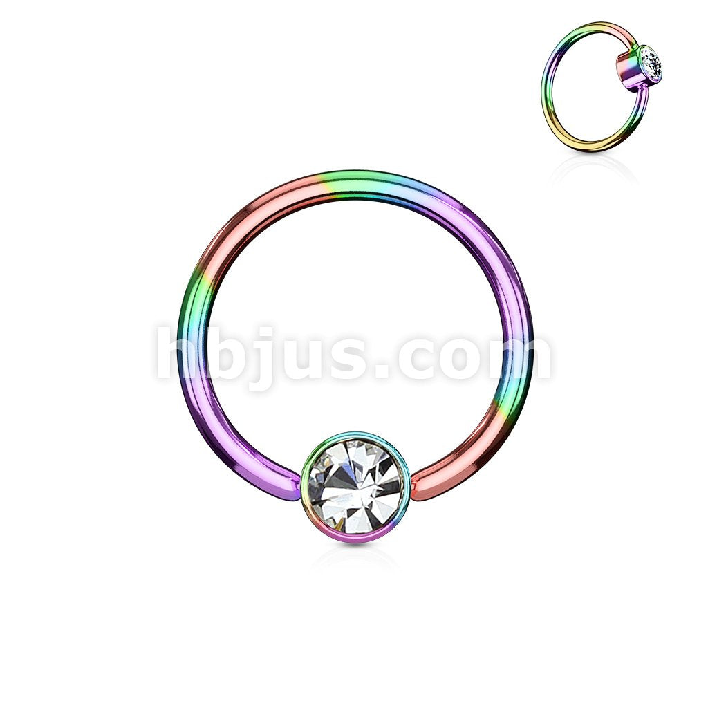 Crystal Set Round Flat Cylinder Captive Rings IP Over 316L Surgical Steel - Image 5