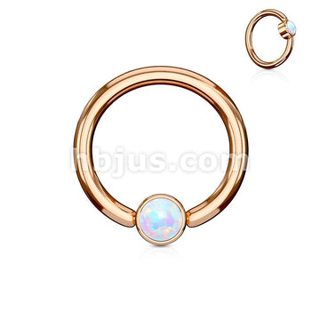 Opal Set Round Flat Cylinder Captive Rings RoseGold IP Over 316L... - Image 3