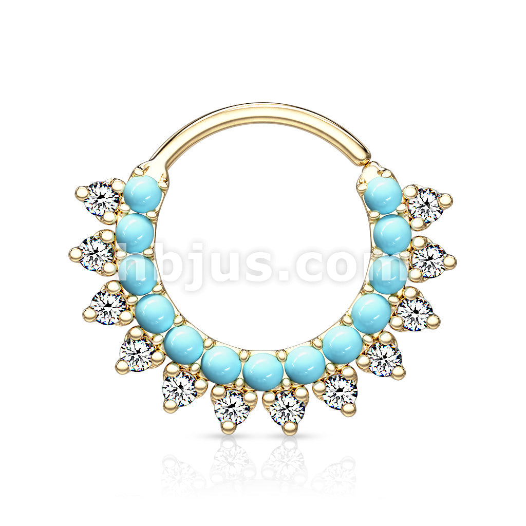 Brass Turquoise and CZ Double Lined Bendable Hoops for Ear Cartilage,... - Image 3