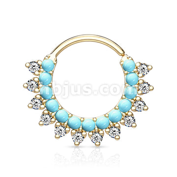 Brass Turquoise and CZ Double Lined Bendable Hoops for Ear Cartilage,... - Image 3
