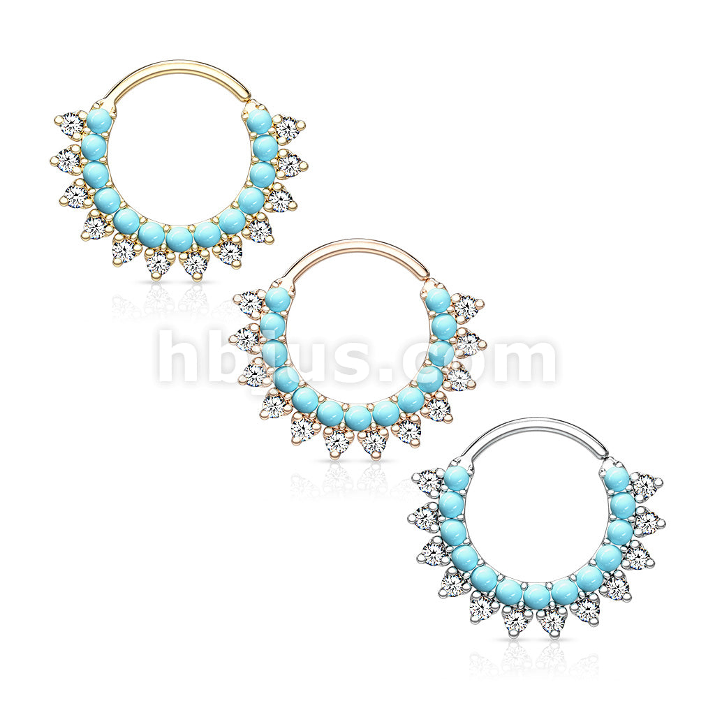 Brass Turquoise and CZ Double Lined Bendable Hoops for Ear Cartilage,... - Image 7