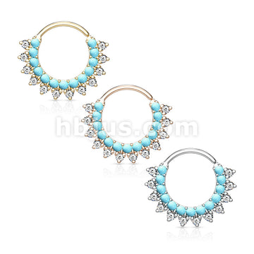 Brass Turquoise and CZ Double Lined Bendable Hoops for Ear Cartilage,... - Image 7