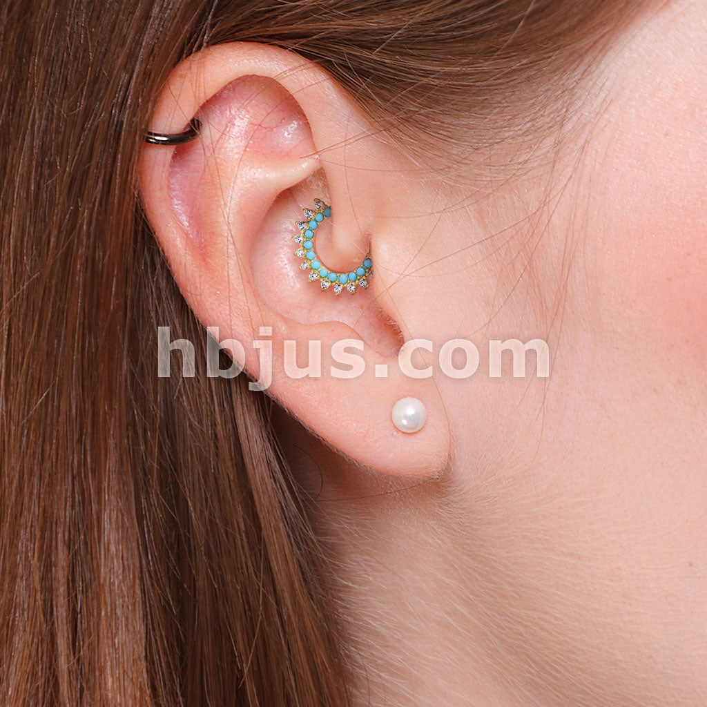 Brass Turquoise and CZ Double Lined Bendable Hoops for Ear Cartilage,... - Image 9