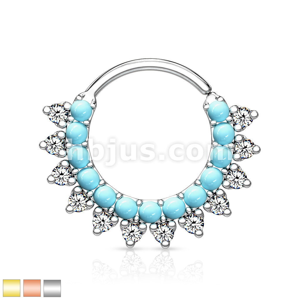 Brass Turquoise and CZ Double Lined Bendable Hoops for Ear Cartilage,... - Image 2