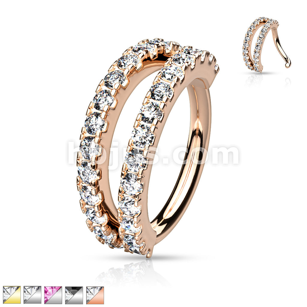 Brass Double Lined Micro Set CZ Bendable Hoops - Image 2