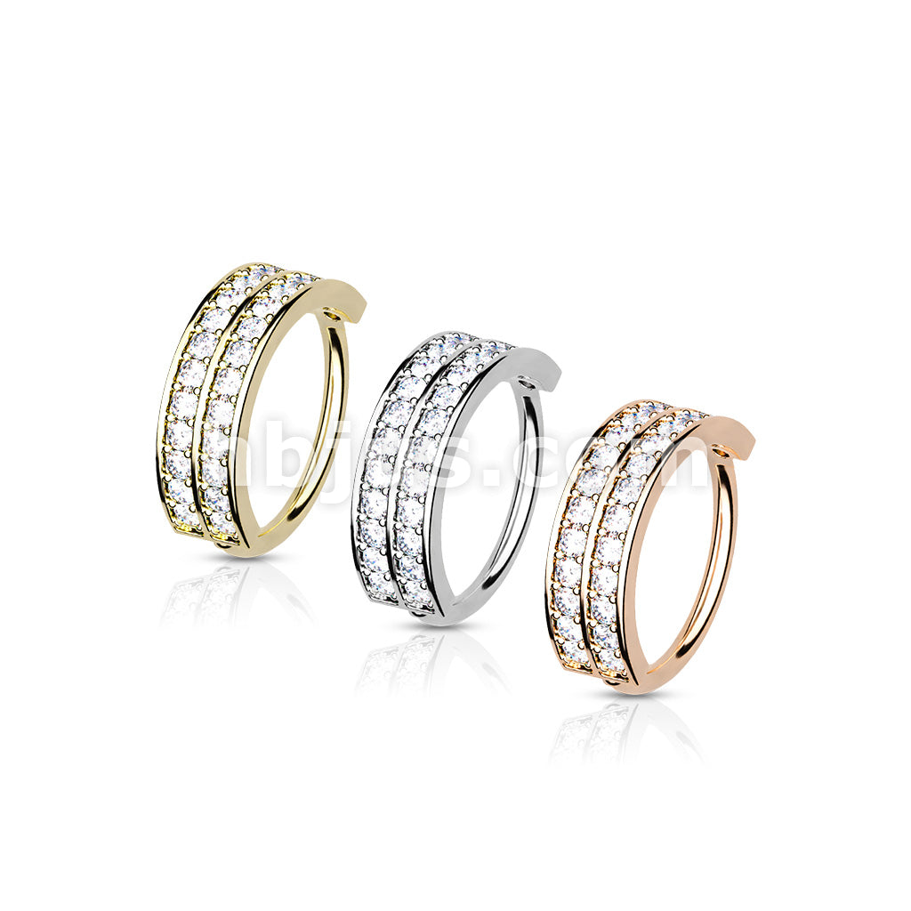 Brass Double Lined Half Circle with Embedded CZ Bendable Hoop - Image 6