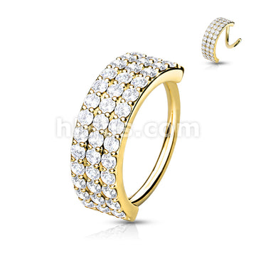 Brass Triple Lined Half Circle with Embedded CZ Bendable Hoop - Image 3