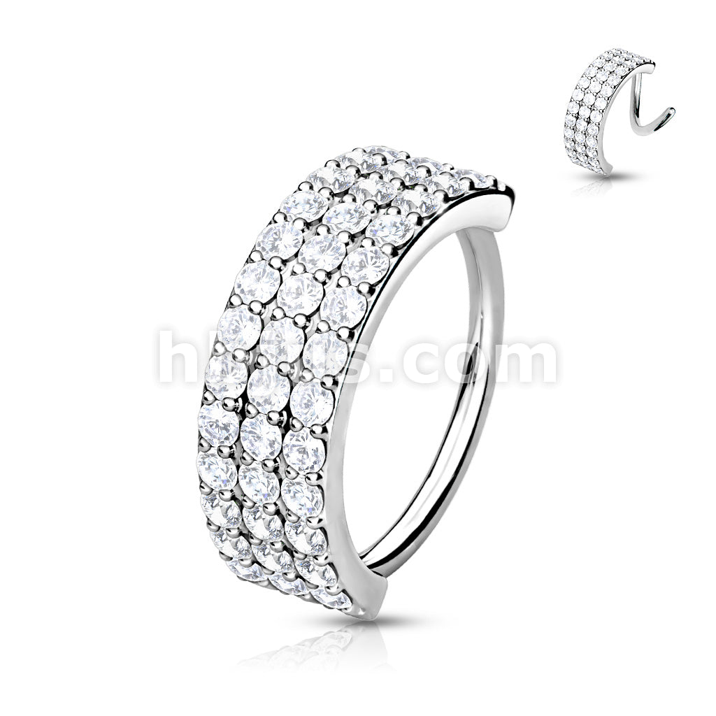 Brass Triple Lined Half Circle with Embedded CZ Bendable Hoop - Image 4