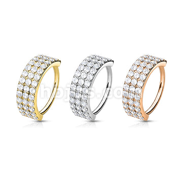 Brass Triple Lined Half Circle with Embedded CZ Bendable Hoop - Image 7