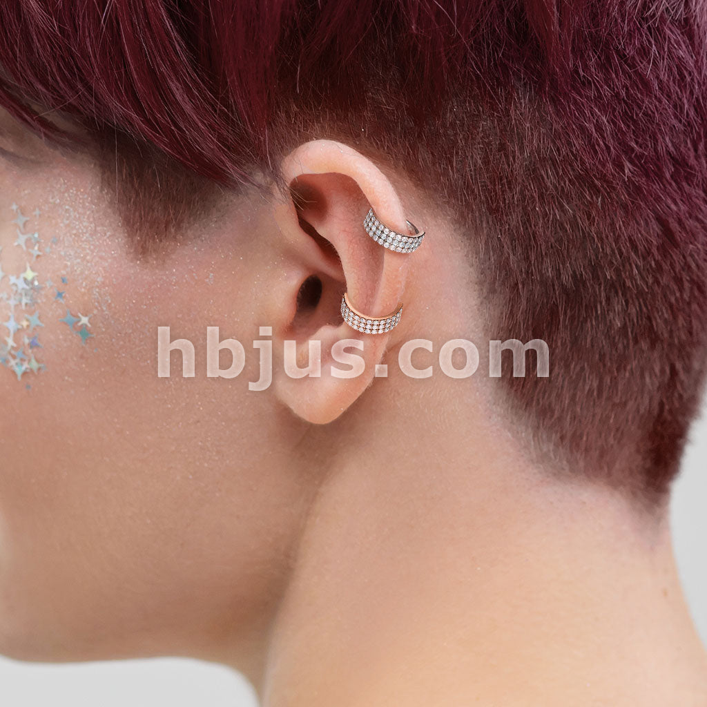 Brass Triple Lined Half Circle with Embedded CZ Bendable Hoop - Image 8