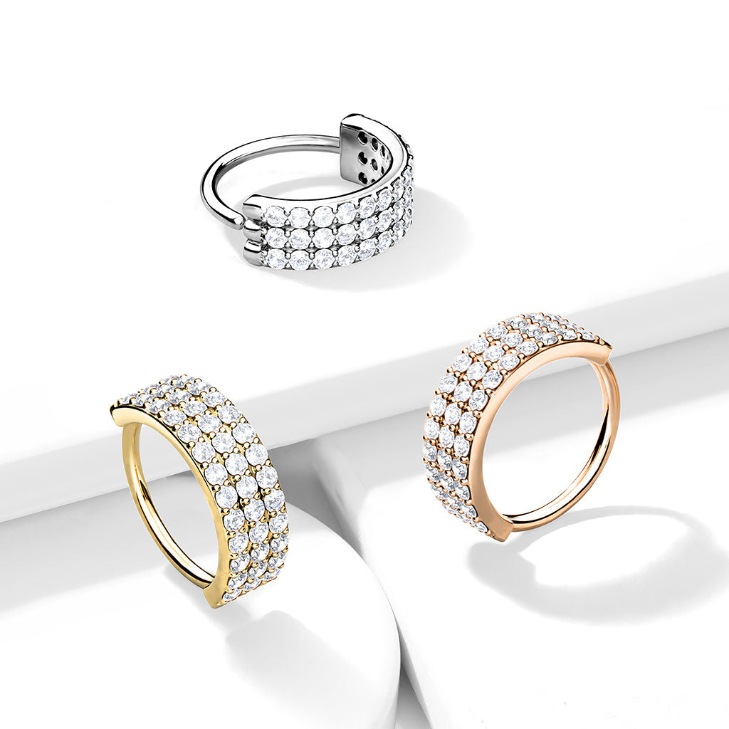 Brass Triple Lined Half Circle with Embedded CZ Bendable Hoop