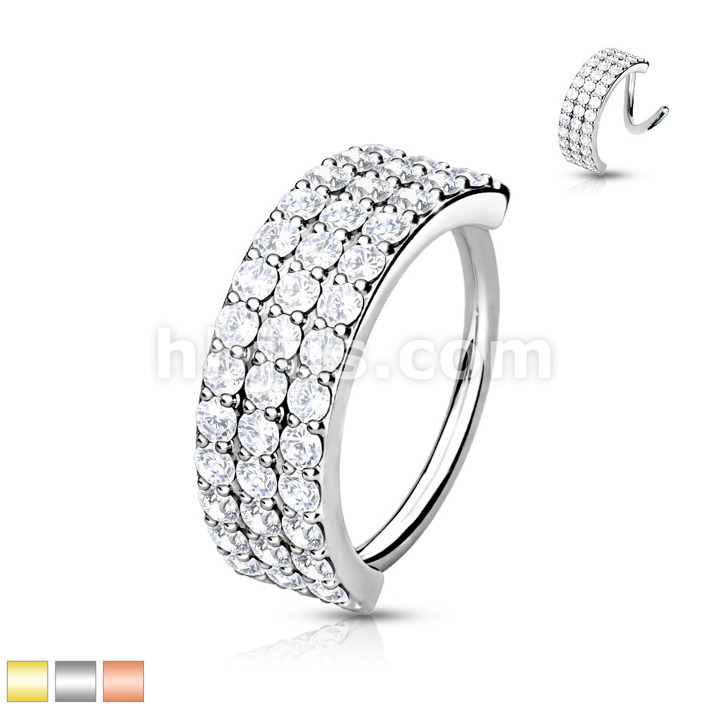 Brass Triple Lined Half Circle with Embedded CZ Bendable Hoop - Image 2