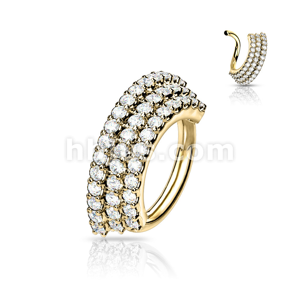 Brass 3 CZ Lined Angled Plate Bendable Hoop for Septum, Daith, Ear... - Image 3