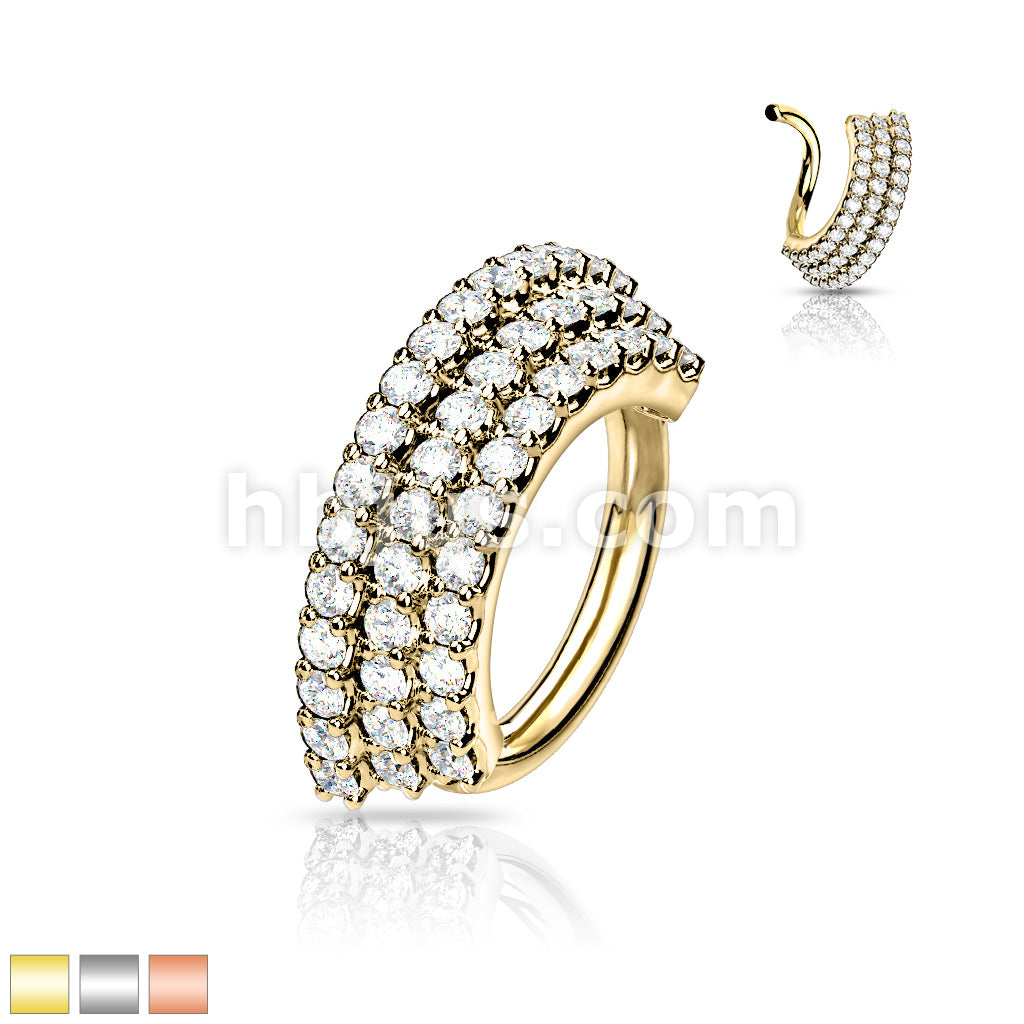 Brass 3 CZ Lined Angled Plate Bendable Hoop for Septum, Daith, Ear... - Image 2