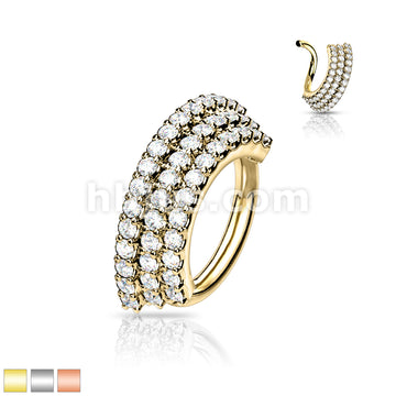 Brass 3 CZ Lined Angled Plate Bendable Hoop for Septum, Daith, Ear... - Image 2